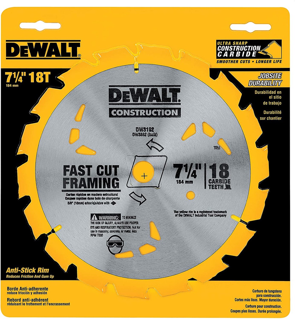 Disco Sierra Circular 7 1/4&quot; 18D DEWALT / DEWALT-Tabla-1