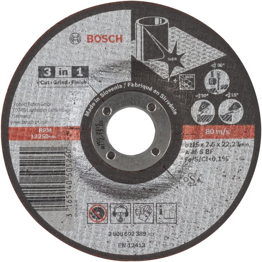 Disco abrasivo 5&quot; Corte metal / 3 en 1 / 5&quot; X 3/32&quot; X 7/8&quot; / BOSCH-