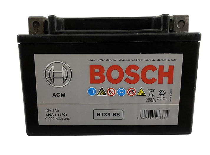 Bateria Moto BTX9-BS / YTX9-BS /BOSCH / 8 Ah / BOSCH-
