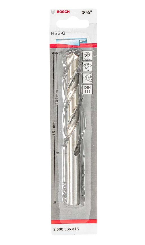 Broca Metal Madera HSS BOSCH 1/2"    BLISTER / BOSCH-TABLA-6