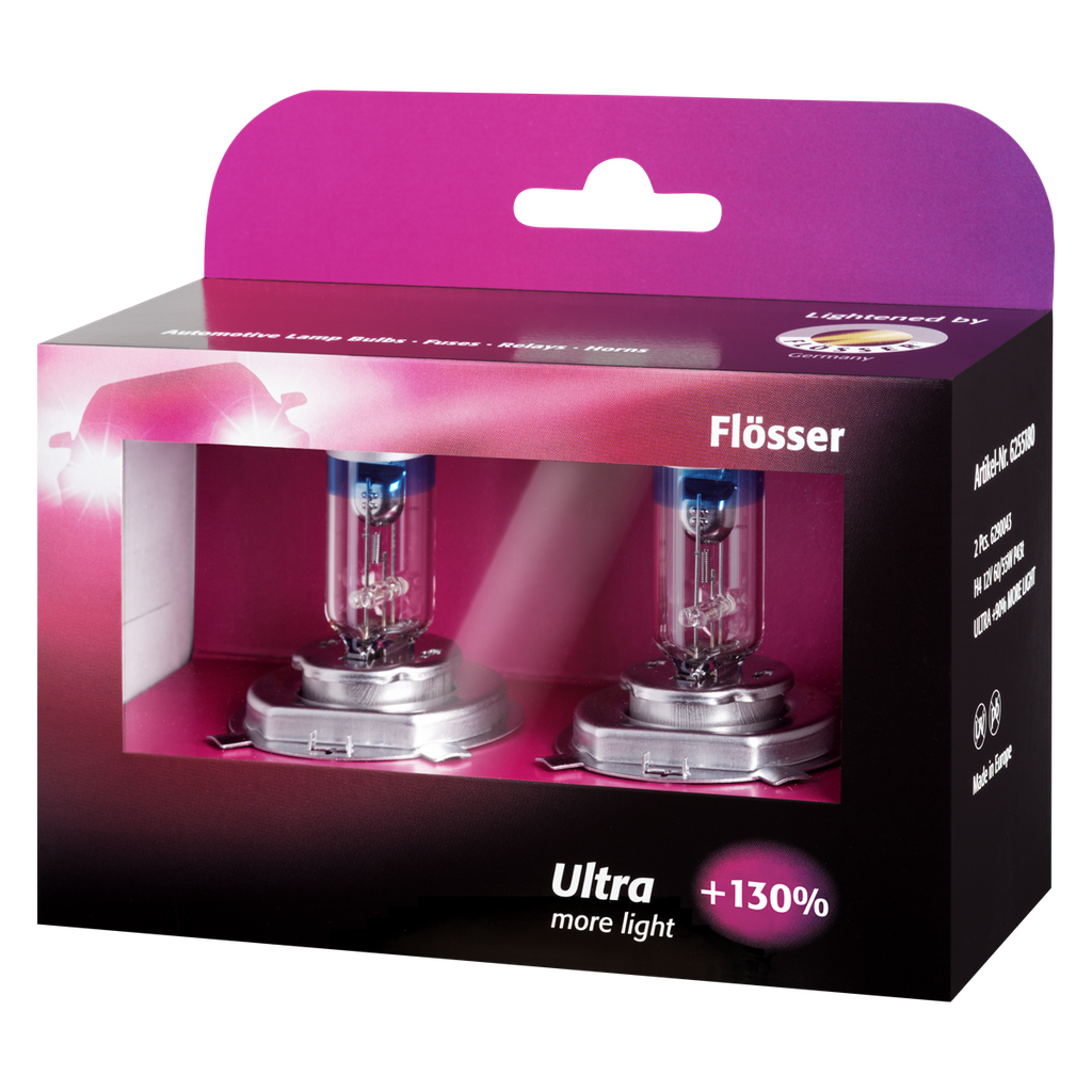Bombilla Flosser H4 / 12V / 60/55 W / ULTRA +90% / KIT 2 U / BOSCH-