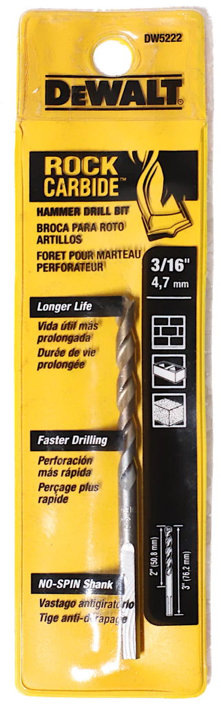 Broca Concreto DeWalt Rock CARBIDE 3/16" x 4" / DEWALT-Tabla-4