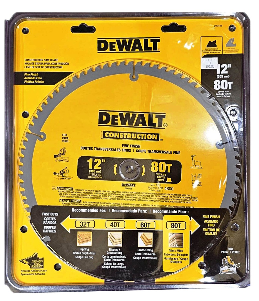 Disco Sierra Circular 12&quot; DEWALT 80 Dientes / Eje 1&quot; / DEWALT-2-Tabla-6