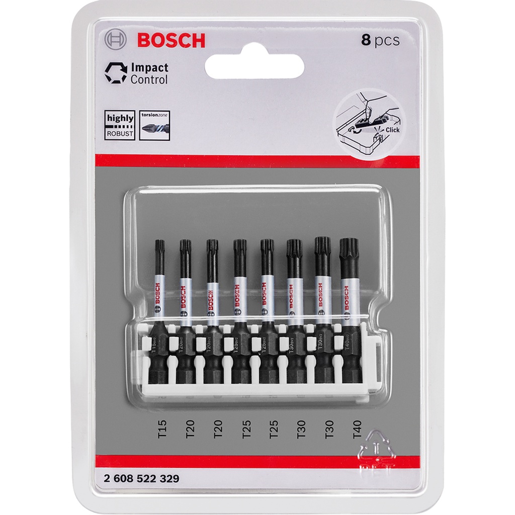 Punta Torx T15-T20-T25-T30-T40 BOSCH / 8 UNIDADES / BOSCH-TABLA-ACC