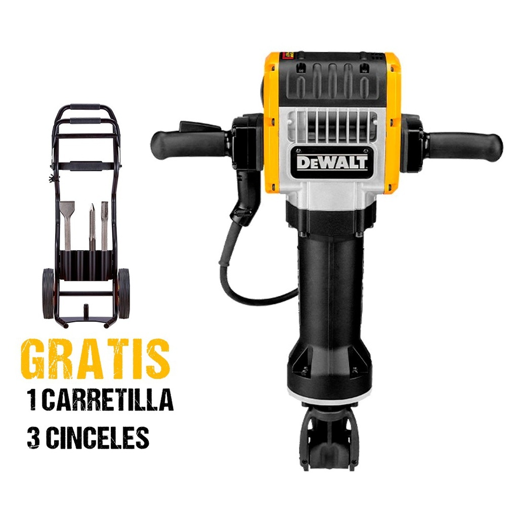 Martillo Demoledor 30 KG DEWALT HEX 1 1/8" / 62 JOULES / GRATIS CARRETILLA CON 3 CINCELES/ DEWALT/17 FONDO