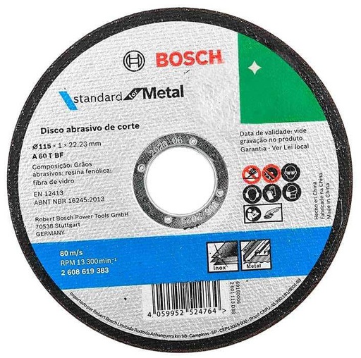 [2608619383] Disco abrasivo 4 1/2" X 1 mm Corte INOXIDABLE / 4 1/2" X 3/64" X 7/8" (115 X 1 X 22.23MM) / BOSCH-7-C-3-A