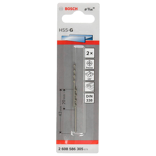 Broca Metal Madera HSS BOSCH 1/16&quot;  BLISTER / BOSCH-TABLA-6