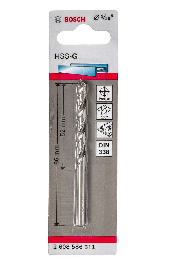 Broca Metal Madera HSS BOSCH 3/16"  BLISTER / BOSCH-TABLA-6