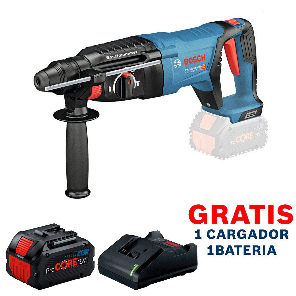 Martillo Perforador 2 KG GBH 18V-26 D / BARETOOL / GRATIS 1-BATERIA 8 Amp PROCORE + 1-CARGADOR / BOSCH-14-D-2-A