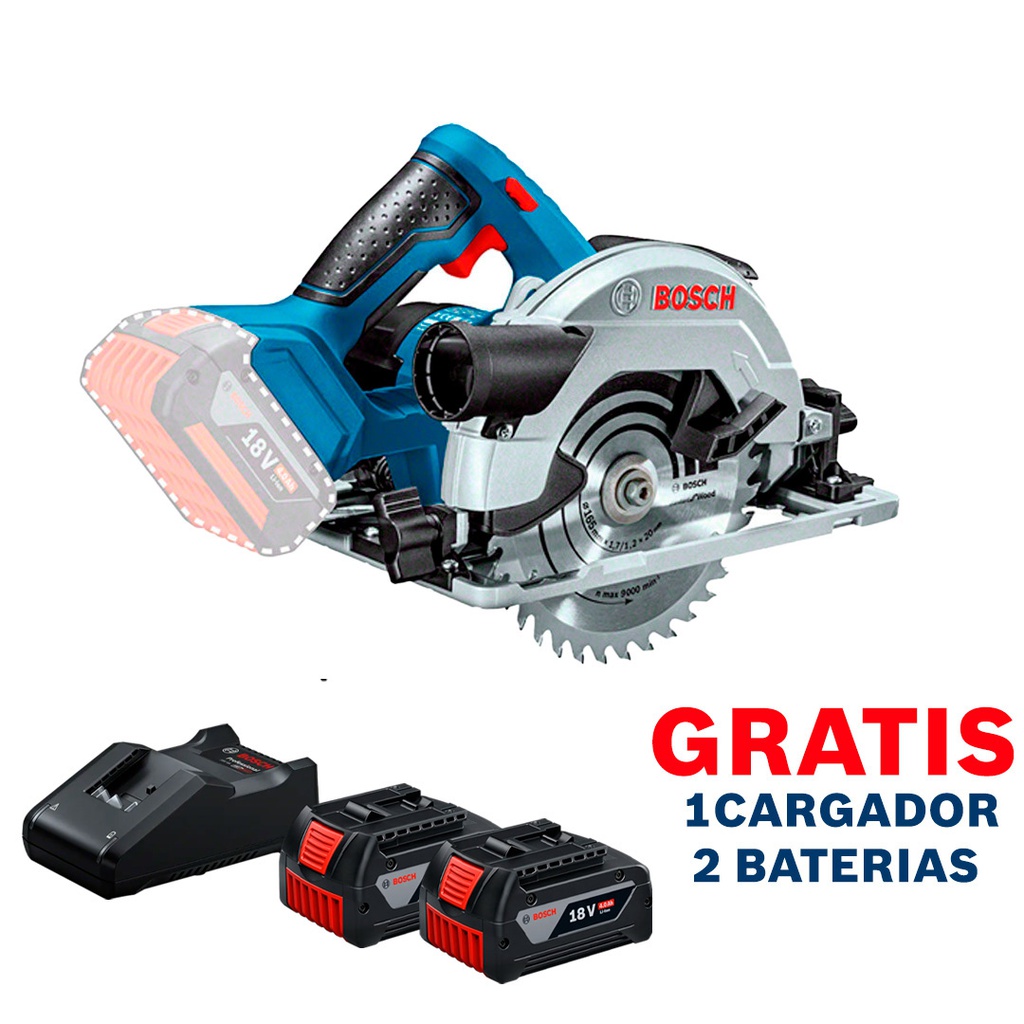 Sierra Circular 6 1/2" / Inalambrica / 18V - GKS 18V-57 / BARETOOL / GRATIS 2-BATERIA + 1-CARGADOR / BOSCH-8-D-1-C