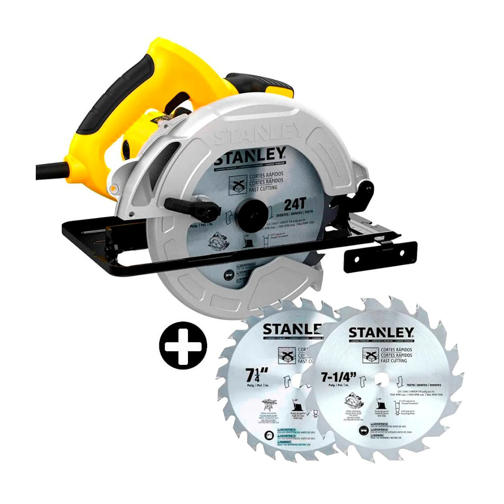 Sierra Circular STANLEY 7 1/4&quot; SC16D2-B3 1600 Watt / 1-Disco 24 Dientes  1- Disco 40 Dientes / DEWALT-1-E-2-A