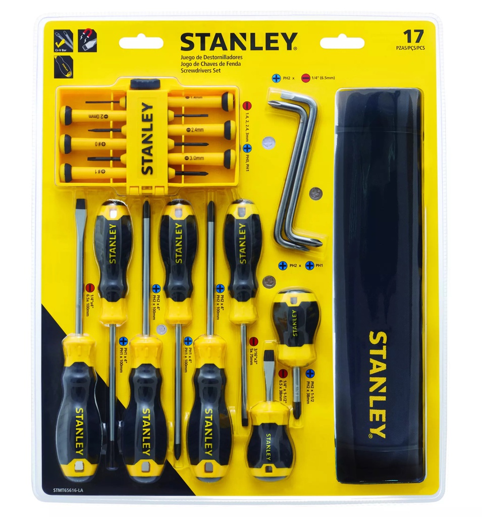 Desarmadores KIT STANLEY de 17 PZAS / PHILLIPS CASTIGADERA / DEWALT-