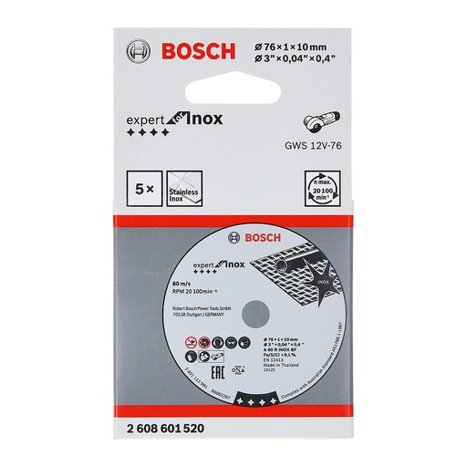 [2608601520] Disco abrasivo 3" x 3/64 Corte metal BOSCH / BOSCH-TABLA-6