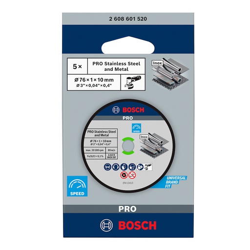 [2608601520] Disco abrasivo 3" x 3/64 Corte metal BOSCH / BOSCH-TABLA-6
