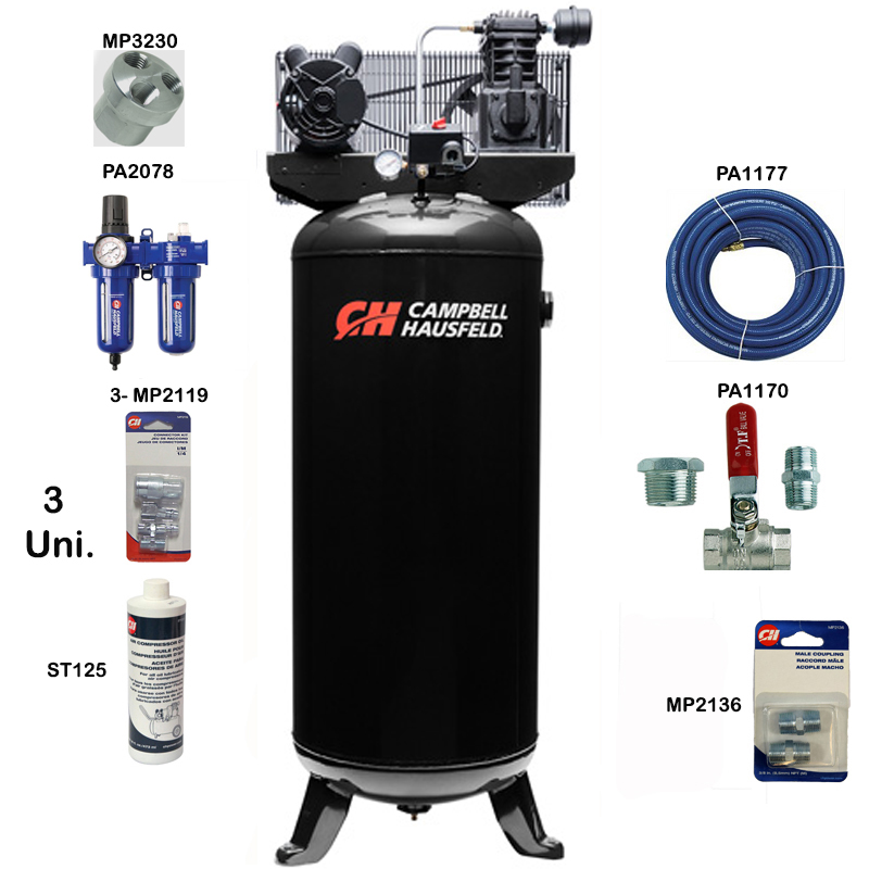 Compresor 3.7 HP 60 Gal CAMPBELL HAUSFELD / NEGRO / COMBO 2