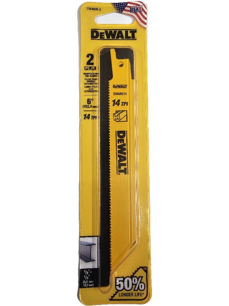 Sierra / 'Cuchilla Sable 6" DW4808-2 / Metal 6" Largo / 14 Dientes / DEWALT-Tabla-4