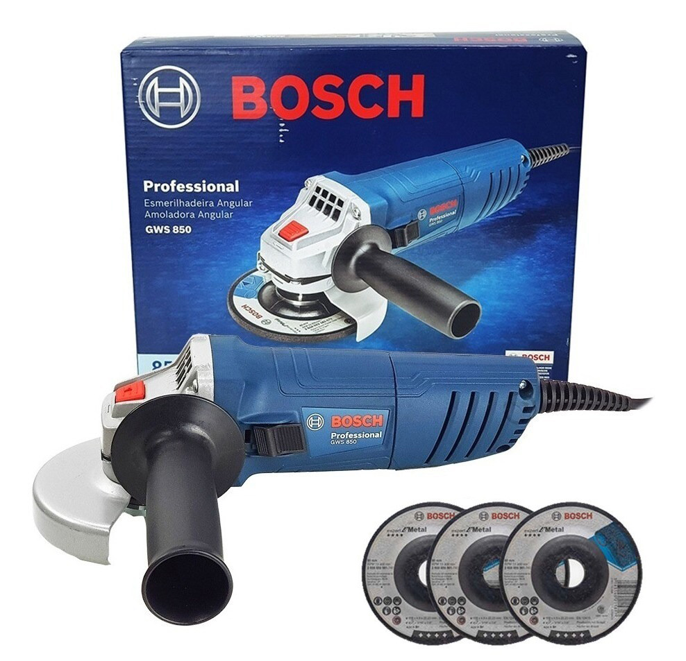 Amoladora 4 1/2&quot; BOSCH GWS 850 850W / Eje 5/8&quot; / CAJA CARTON + 3 Discos / BOSCH-12-C-3