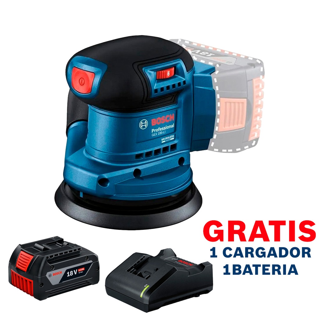 Lijadora Exentrica BOSCH / 5"  GEX 185-LI / BARETOOL / GRATIS 1-BATERIA + 1-CARGADOR  / BOSCH-12-C-1-B