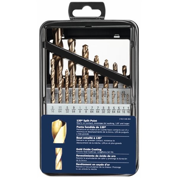 Kit de Brocas OXIDO DE ORO de 1/16 a 1/2 BOSCH / 21 piezas / BOSCH-TABLA-5