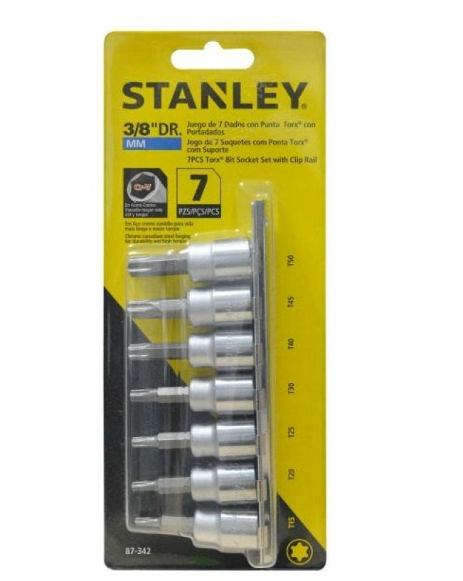 Juego / Puntas TORX / Raiz 3/8&quot; / 7 Piezas / STANLEY / T15, T20, T25, T30, T40, T45 y T50 / DEWALT-