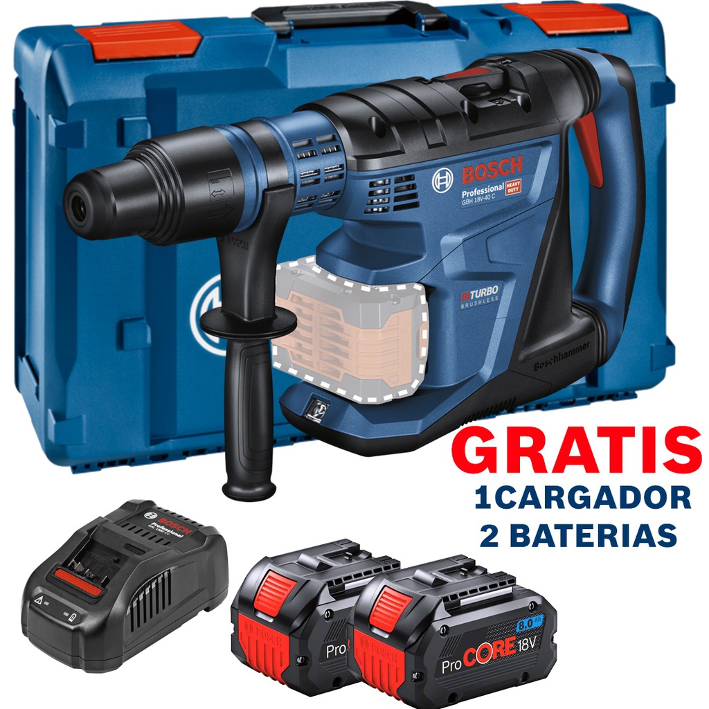 Martillo Perforador 7 KG GBH 18V-40 C BITURBO 9.0 JOULES / BARETOOL / GRATIS 2-BATERIA + 1-CARGADOR / BOSCH-