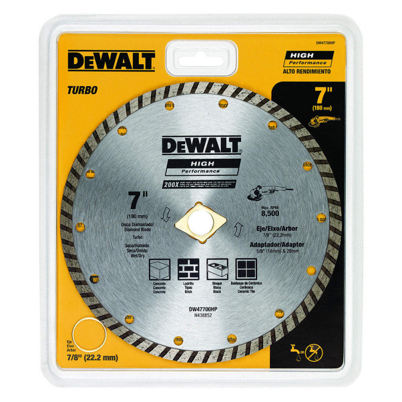 Disco de diamante 7&quot; DEWALT / TURBO / DEWALT-Tabla-1