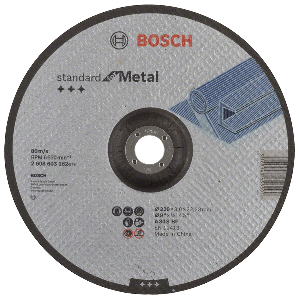 Disco abrasivo 9" Corte metal Concavo / STANDARD / 9" X 1/8" X 7/8" (230 X 3 X 22.23MM) / BOSCH-6-C-1-A