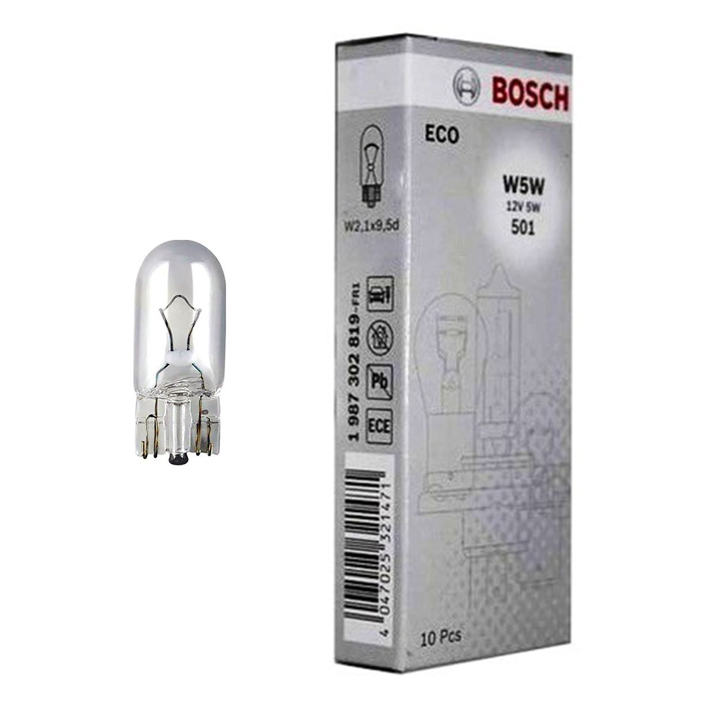 Bombilla Auxiliar BOSCH ( 1 Contacto ) / W5W / T10 / 12 V / ECO LINE / BOSCH-12-C-1