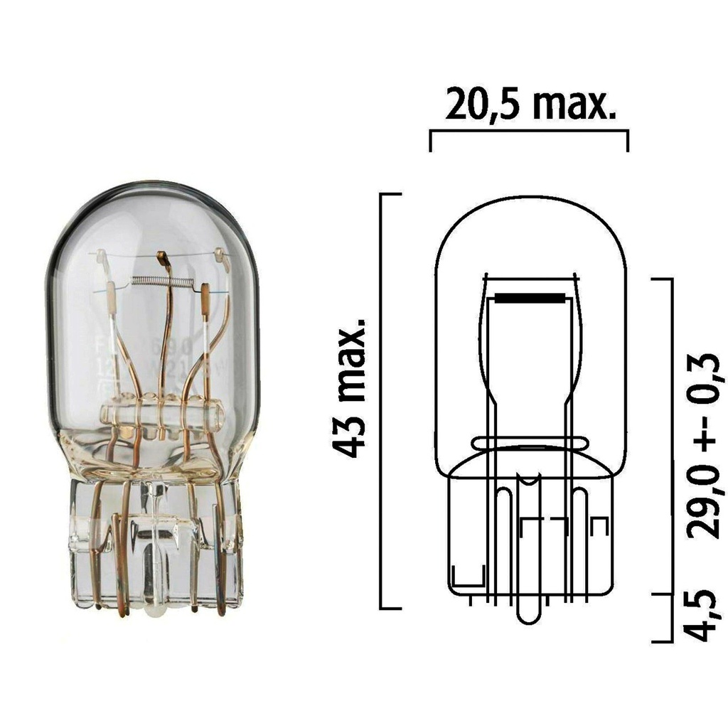 Bombilla Auxiliar FLOSSER ( 2 Contactos )/ 21/5W  / T20 / 12 V / Base W3x16q / BOSCH-