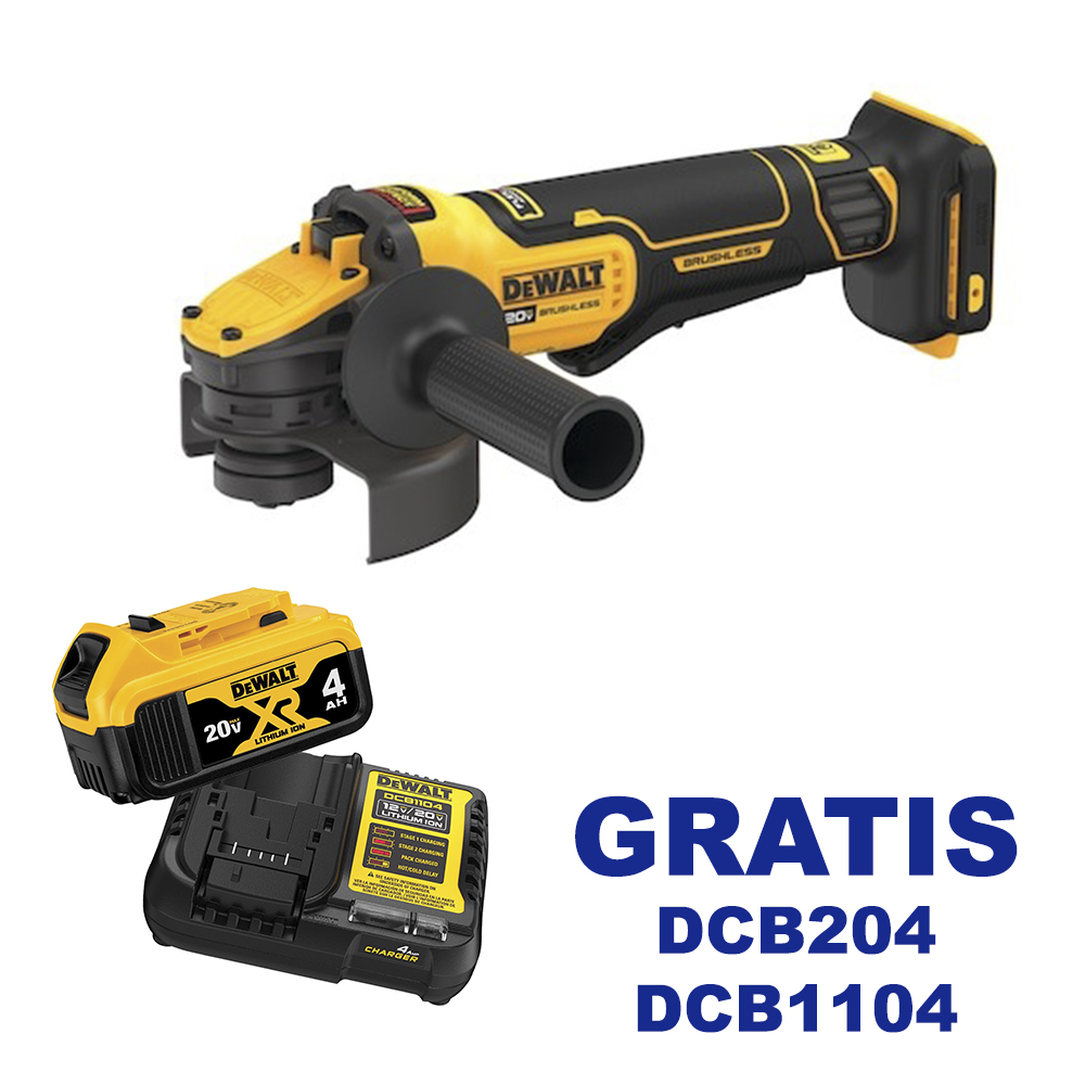 Amoladora 4 1/2&quot; DEWALT 20V XR / BARETOOL / GRATIS DCB204 + DCB1104 / DEWALT-