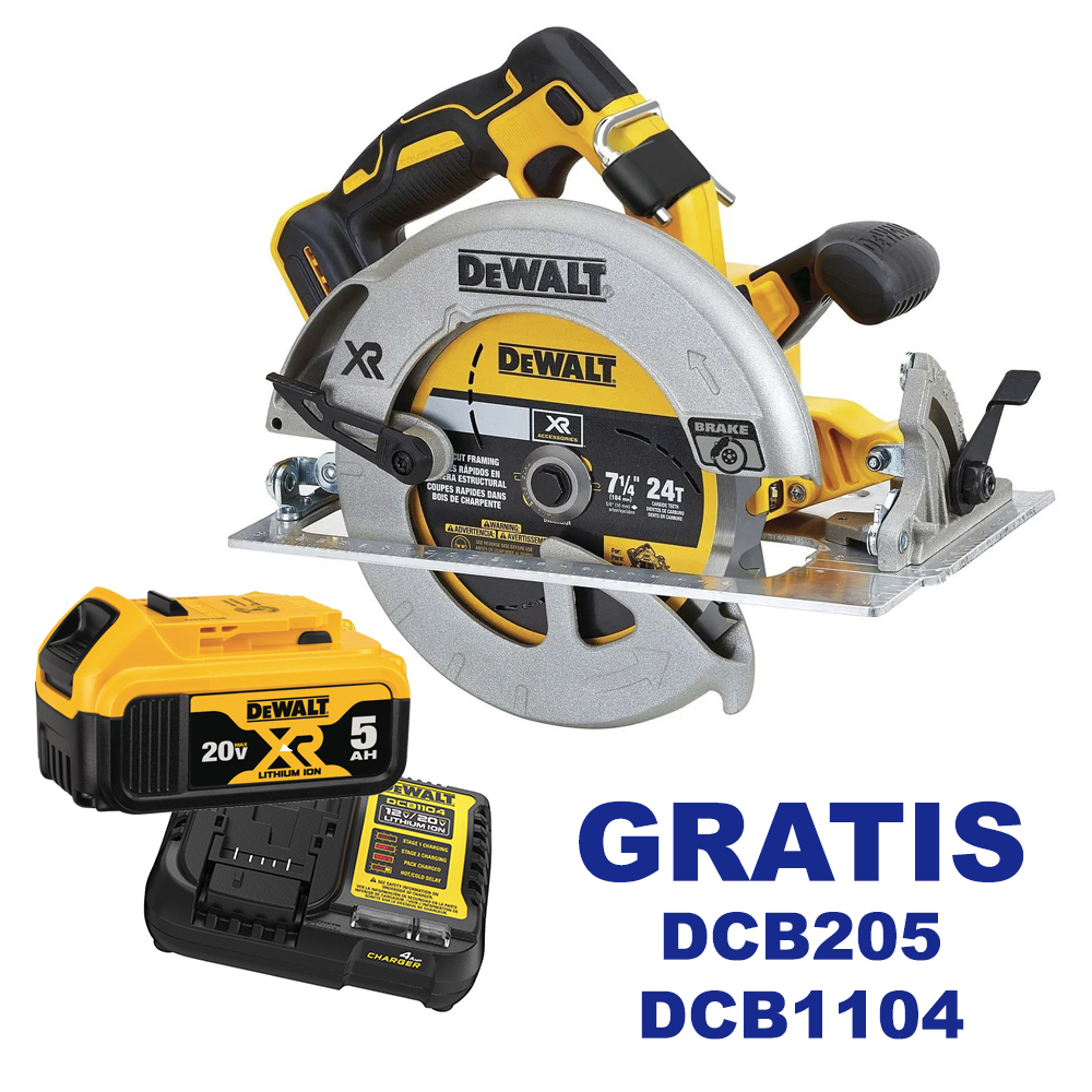 Sierra Circular DEWALT 7 1/4&quot; 20V / DCS570B / BARETOOL /  GRATIS DCB205 + DCB1104 / DEWALT(2)-PISO