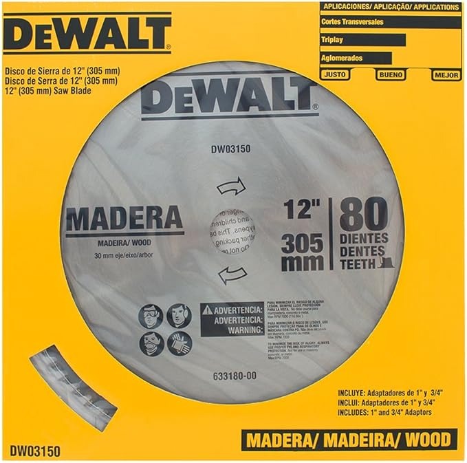 Disco Sierra Circular 12" DEWALT 80 Dientes / Eje 5/8" / 1" / DEWALT-2-Tabla-6