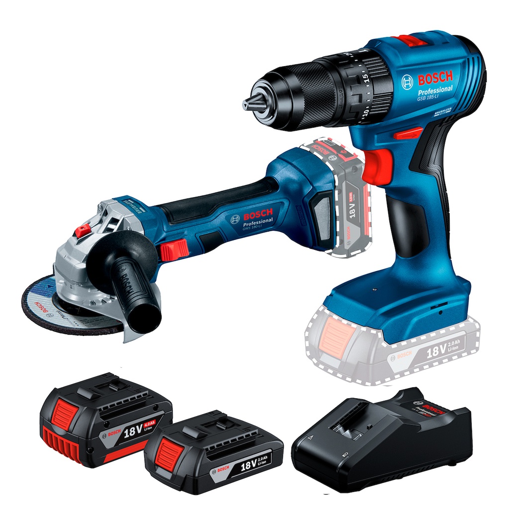 Combo Taladro GSB 185-LI + GWS 180-LI  / 2 Bateria 1 Cargador / 18 Volt / BOSCH-11-E-1