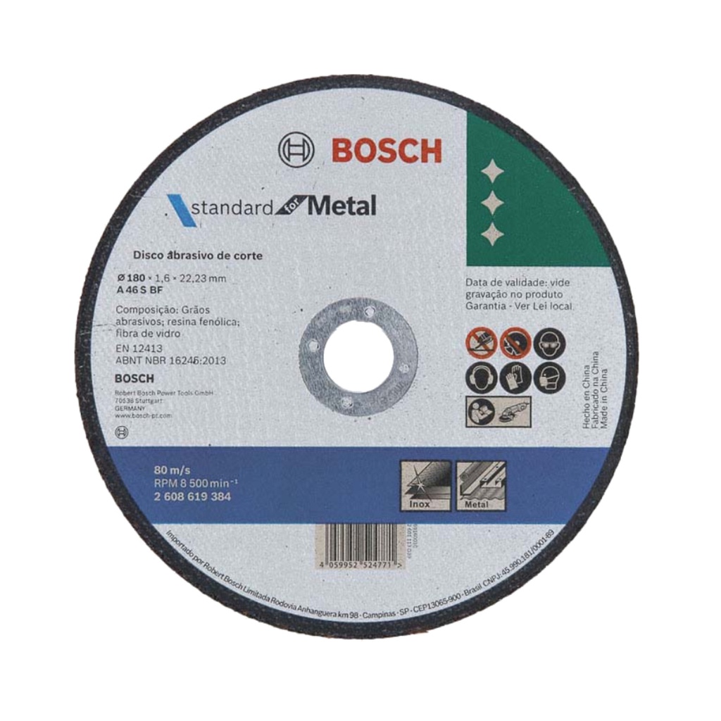 Disco abrasivo 7" Corte metal / Plano / STANDARD / 7" X 1/16" X 7/8" (180 X 1.6 X 22.23MM) / BOSCH-7-C-4