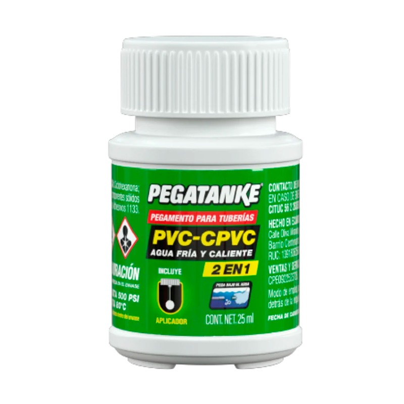 Pegamento 2 En 1 PVC-CPVC, 25 ml / Tuberias de Agua Fria y Calinte / Pega Bajo Agua PEGATANKE / DEWALT-5-C-3-C-1
