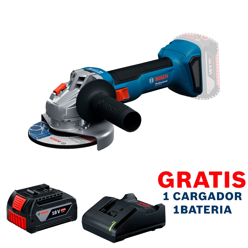 Amoladora 4 1/2" GWS 18V-8 / BARETOOL / GRATIS 1-BATERIA + 1-CARGADOR / BOSCH-12-E-2-A