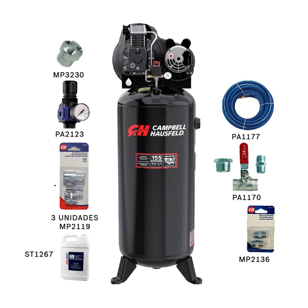 Compresor 3.7 HP 60 Gal CAMPBELL HAUSFELD CE6037 / NEGRO / BOSCH-