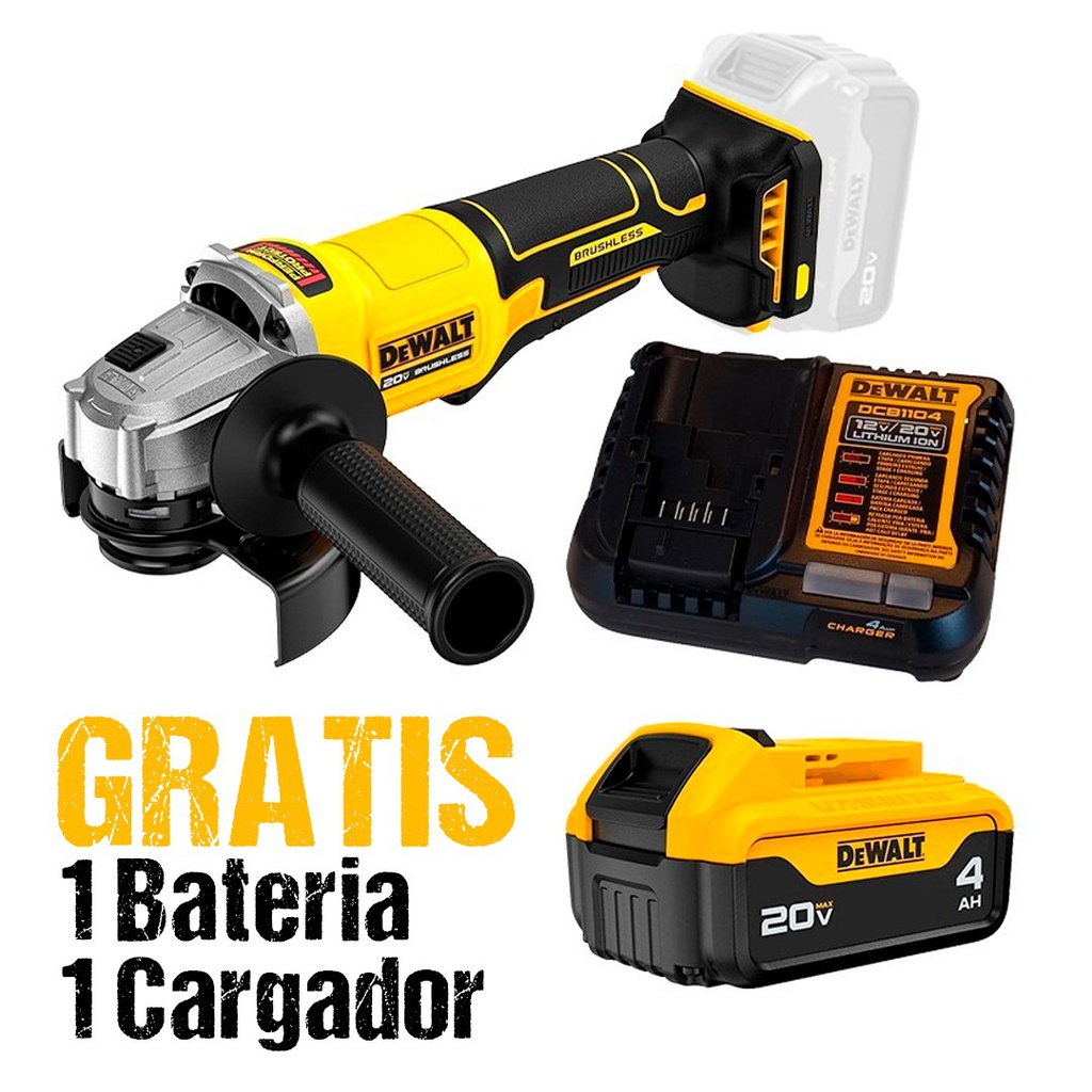Amoladora 4 1/2" DEWALT 20V / BARETOOL / GRATIS DCB204 + DCB1104 / DEWALT-6-D-1-C/ PISO 2
