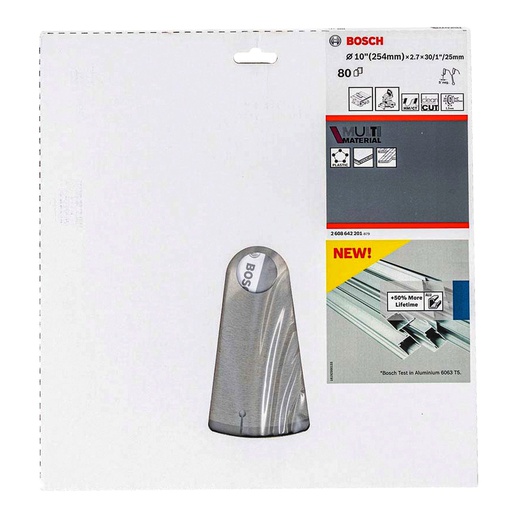 [2608642201] Disco Sierra Circular 10" 80 Dientes MULTI / Aluminio / Eje 30 mm / BOSCH-TABLA 8