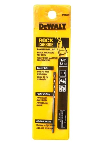 [DW5221] Broca Concreto DeWalt Rock CARBIDE 1/8&quot; x 3&quot; / DEWALT-