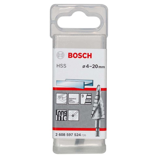 [2608597524] Broca Escalonada HSS/INOX 4 a 20 mm / 5/32&quot; a 3/4&quot; / BOSCH-EXIVICION