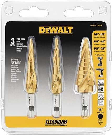[DWA1790IR] Broca Escalonada KIT (1/8 - 1/2&quot; / 3/16 - 1/2 / 3/16 - 7/8 ) / DEWALT-TABLA-4