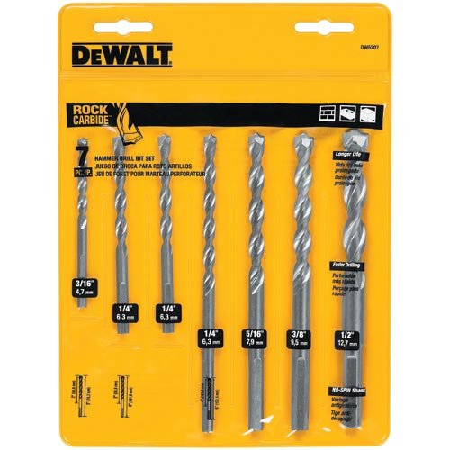 [DW5207] Broca Concreto DeWalt Rock CARBIDE 3/16" / 1/4" /  1/4" / 5/16" / 3/8" / DEWALT-Tabla-4