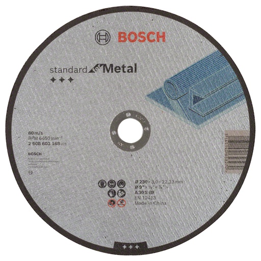 [2608603168] Disco abrasivo 9" Corte metal Plano / STANDARD / 9" X 1/8" X 7/8" (230 X 3 X 22.23MM) / BOSCH-6-C-1