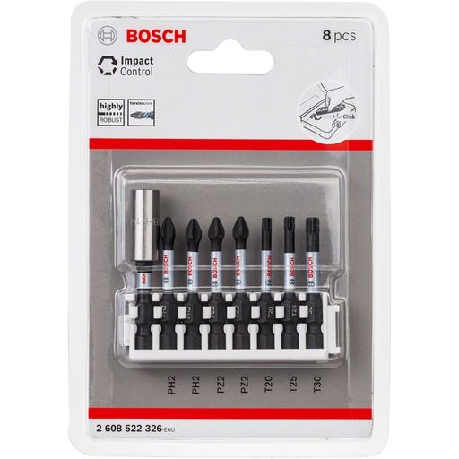 [2608522326] Punta 2 x PH2, 2 x PZ2, T20, T25, T30, + ADAPTADOR BOSCH / 8 UNIDADES / BOSCH TABLA 5