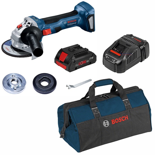 [19H9-COMBO-PROCORE] Amoladora 4 1/2&quot; GWS 180-LI / 1- Baterias 4 Amp PROCORE / 1- Cargador / 1- Maleta Lona / BOSCH-