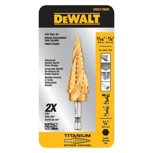 [DWA1786IR] Broca Escalonada 3/16 - 7/8" Hex 1/4" DEWALT / DEWALT-TABLA-4