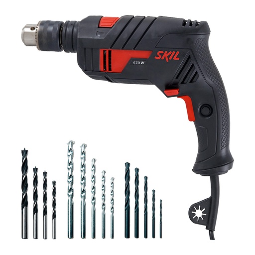 [6555 + BROCAS] Taladro 1/2&quot; SKIL 6555 V.V Con Percutor RE SKIL /+ BROCAS / 570W / BOSCH-14-B-3-B