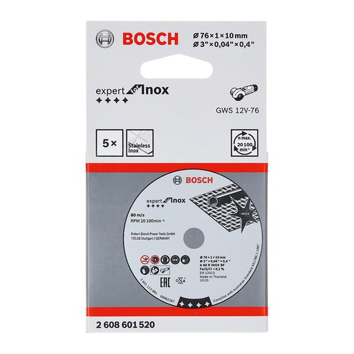 [2608601520] Disco abrasivo 3&quot; x 3/64 Corte metal BOSCH / BOSCH-TABLA-6