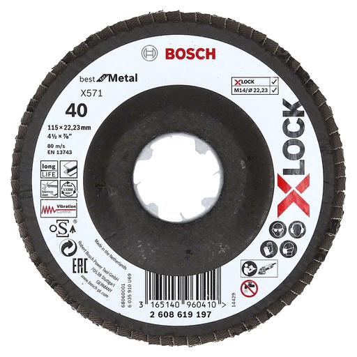 [2608619197] Disco Laminado 4/12&quot; G.40 / BEST-FB / INOX-METAL / X-LOCK / BOSCH-7-D-3
